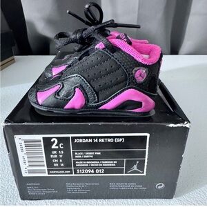Jordan 14 Retro Kids Sneakers - Black and Pink 2C